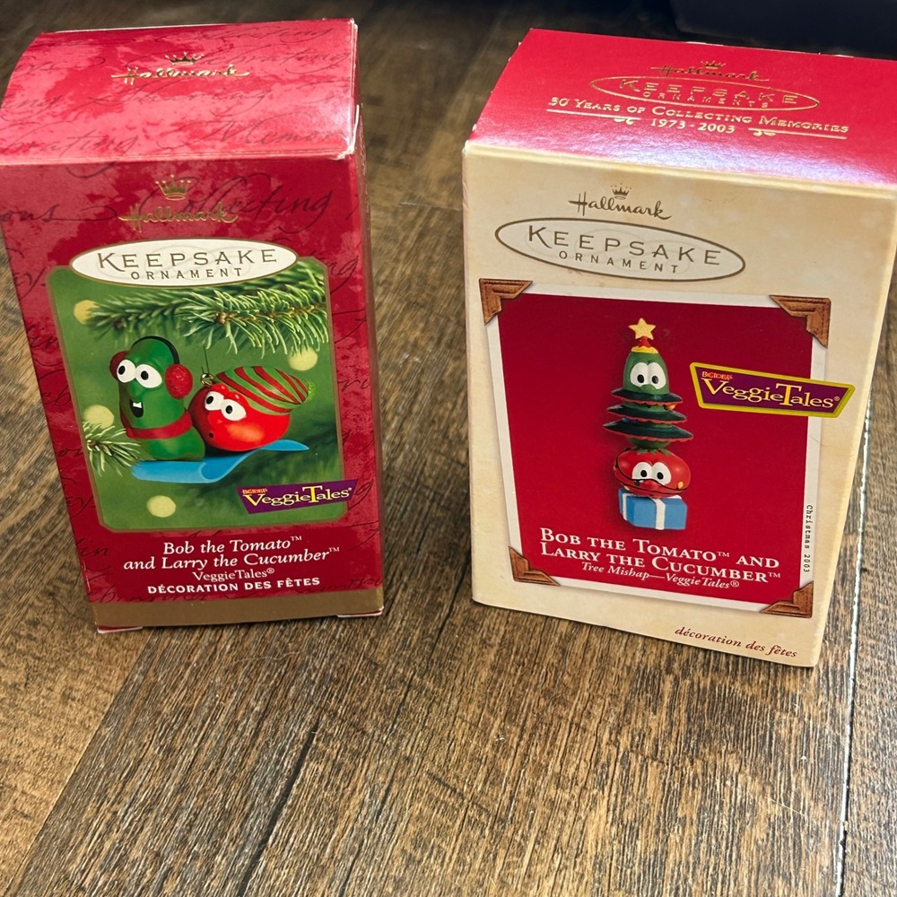 Hallmark VeggieTales Keepsake Ornament Lot Bob Tomato Larry Cucumber 2000 2003